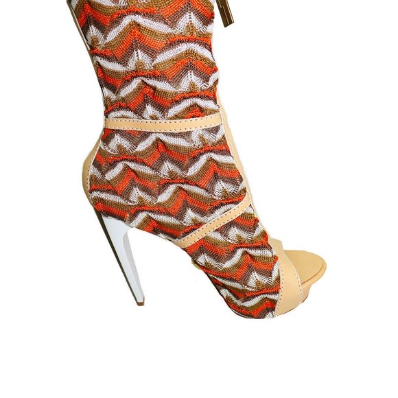 NEW L.A.M.B. by Gwen Stefani Knit Chevron Stripe KNIT Platform Booties Size 6 - Picture 7 of 9